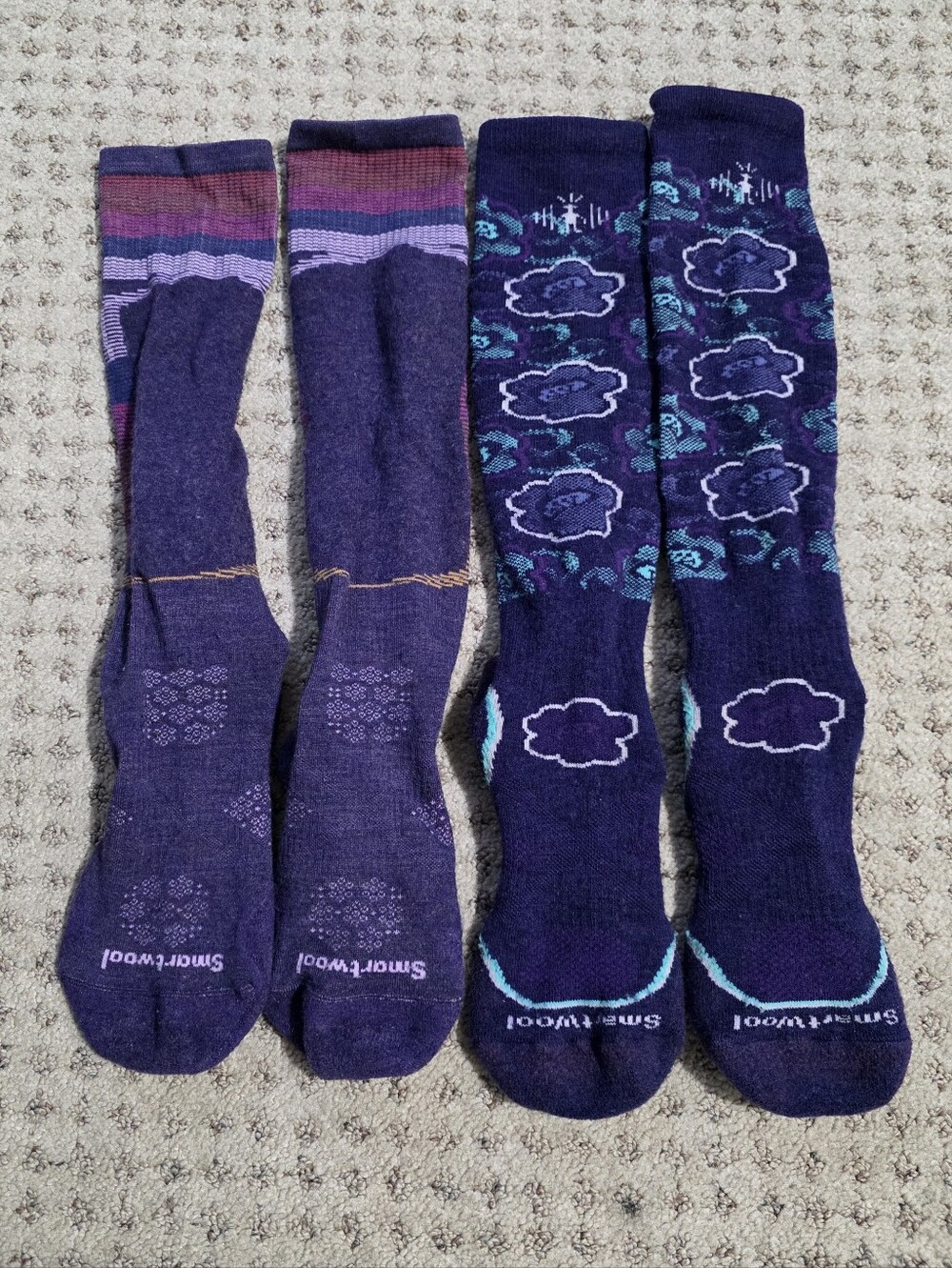 Smartwool Purple Patterned Over The Calf Washed Socks 2 Pair